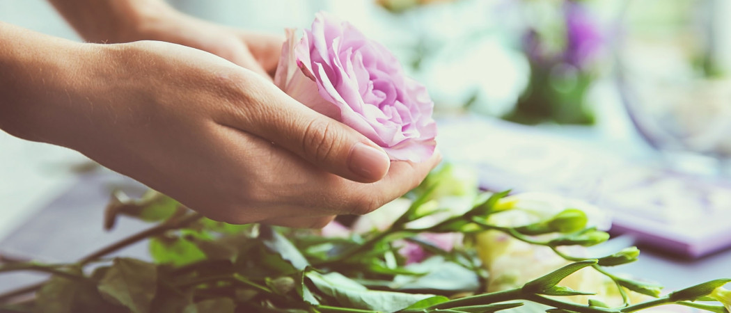 Hands holding a flower.